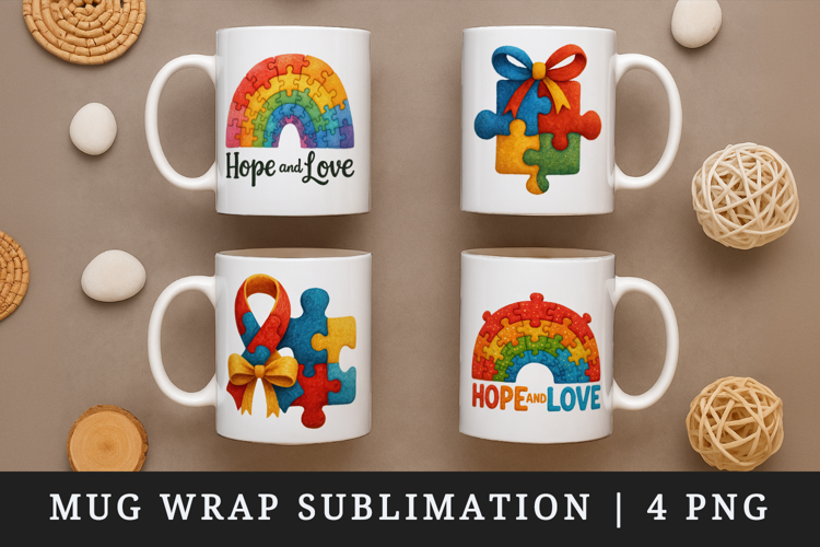 Autism Awareness mug wrap printable sublimation design