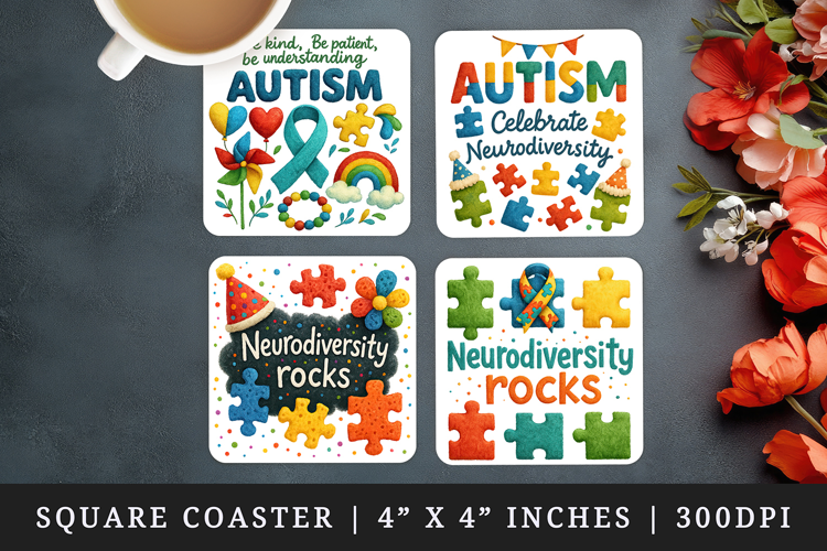 Autism Awareness square coaster sublimation, coasters design