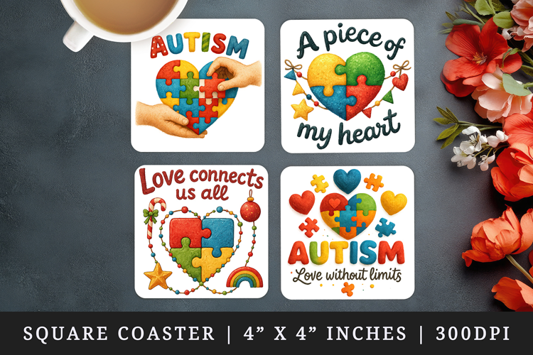 Autism Awareness square coaster sublimation, coasters design