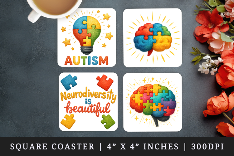 Autism Awareness square coaster sublimation, coasters design