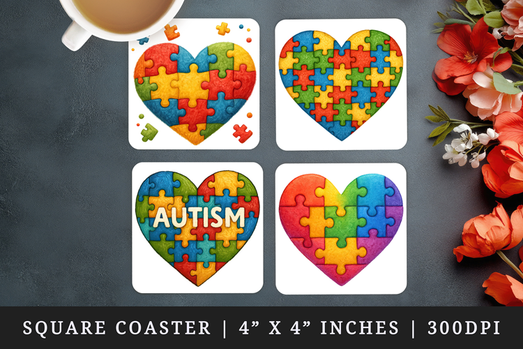 Autism Awareness square coaster sublimation, coasters design