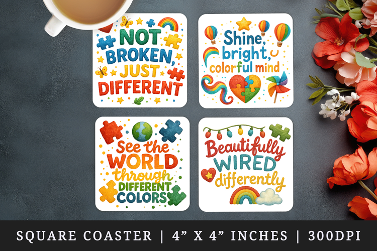 Autism Awareness square coaster sublimation, coasters design