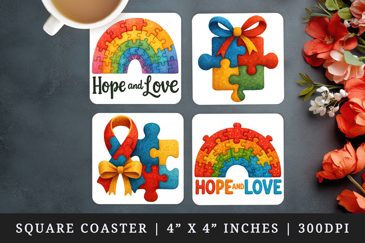 Autism Awareness square coaster sublimation, coasters design