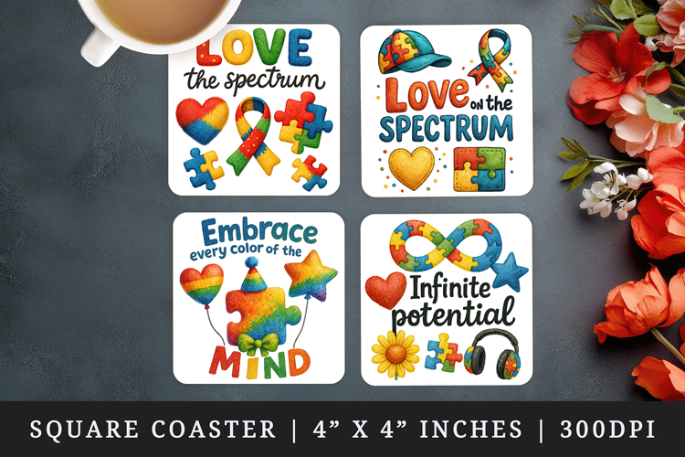 Autism Awareness square coaster sublimation, coasters design