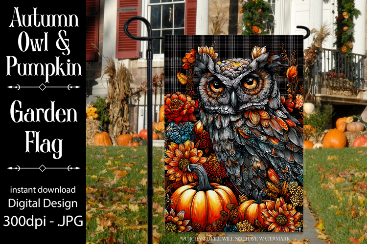 Autumn Owl Garden Flag, Sublimation Owl Garden Flag, d4