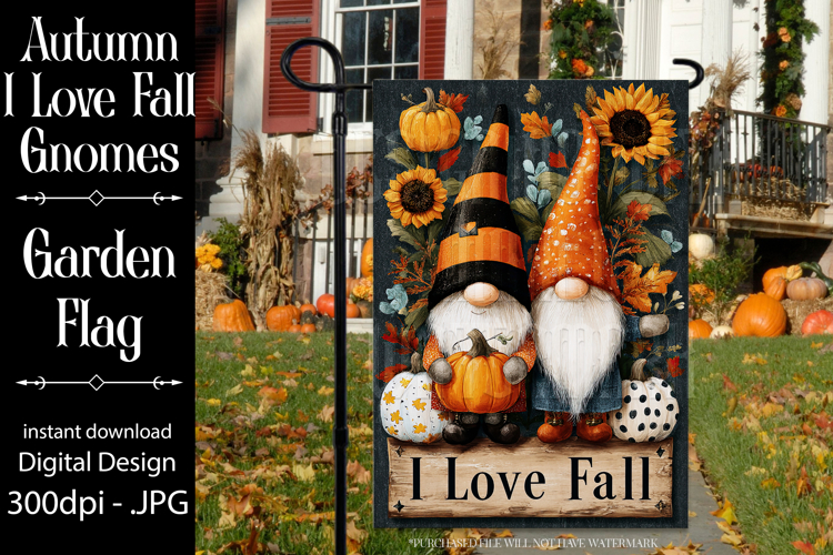 Autumn Gnome Garden Flag, Sublimation Gnome, I Love Fall, d3