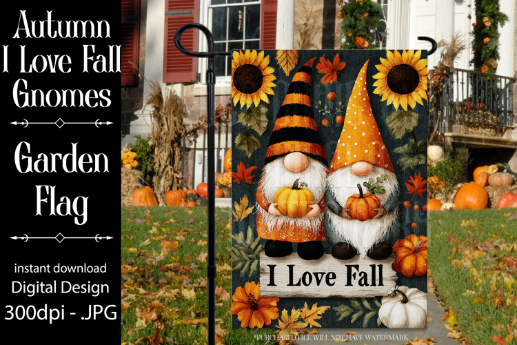 Autumn Gnome Garden Flag, Sublimation Gnome, I Love Fall, d4