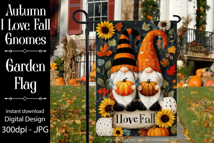 Autumn Gnome Garden Flag, Sublimation Gnome, I Love Fall, d5