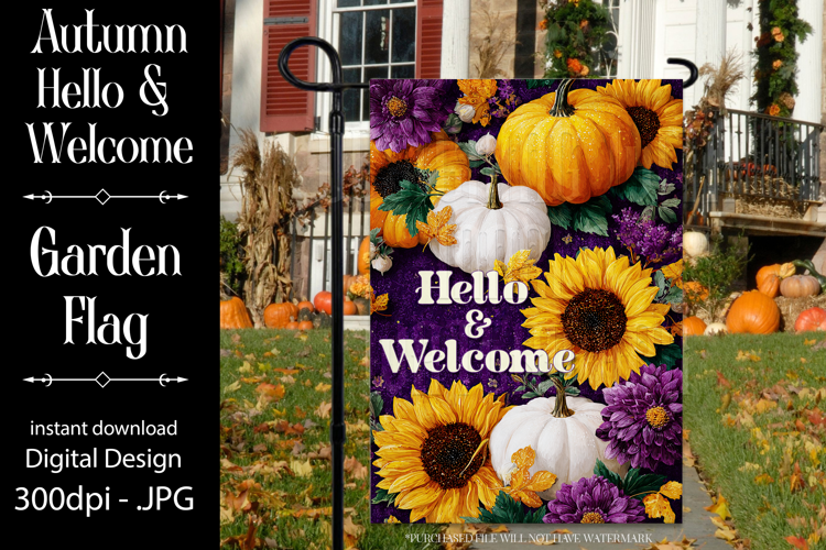 Autumn Garden Flag, Sublimation Hello and Welcome Flag