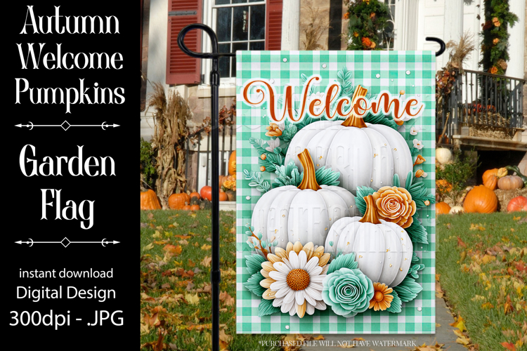 Autumn Garden Flag, Sublimation White Pumpkin Garden Flag d3