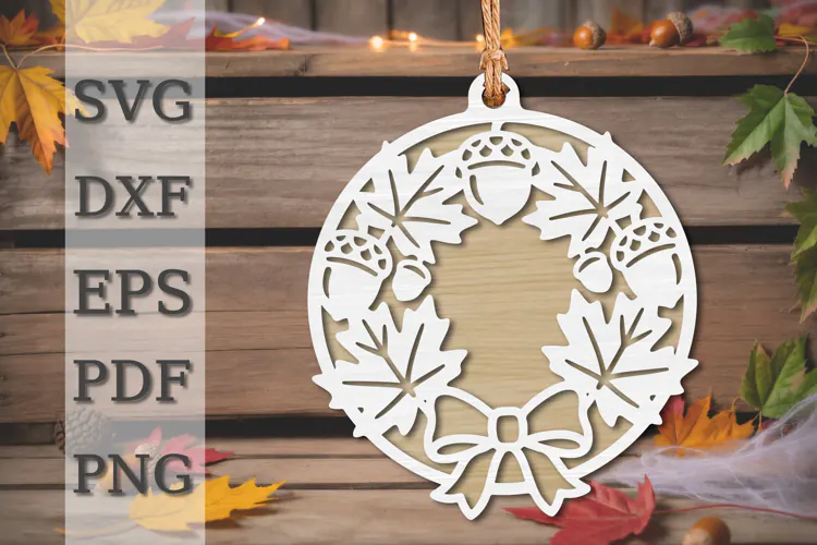 Autumn Acorn Wreath Ornament Laser Cut SVG