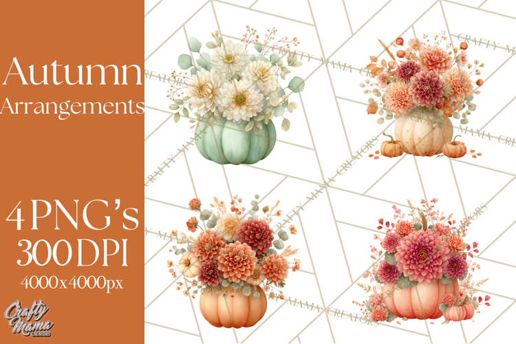 Watercolor Pumpkin Flower Bouquets Clipart PNG