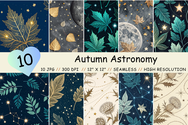 Autumn Astronomy Digital Paper, Seamless Pattern
