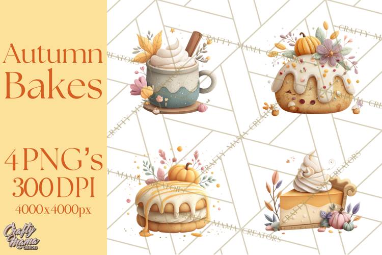 Cozy Fall Baking Clipart PNG, Pumpkin Pie Apple Bread Png