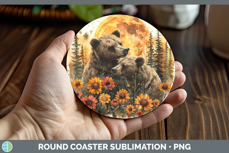 Autumn Bear Round Coaster Sublimation Coaster Designs