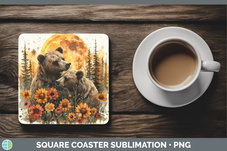Autumn Bear Square Coaster Sublimation Coaster Designs