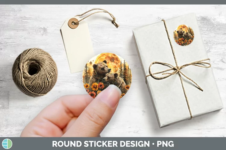 Autumn Bear Stickers | Round Labels Designs