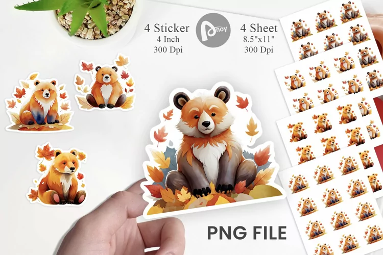 Autumn Bear Watercolor Sticker