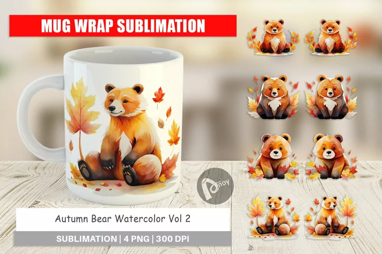 Mug Wrap Design Autumn Bear Watercolor