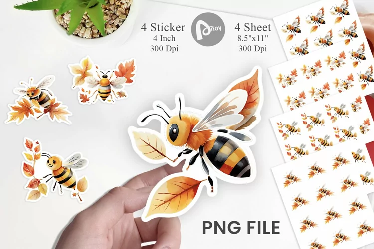 Autumn Bee Watercolor Sticker