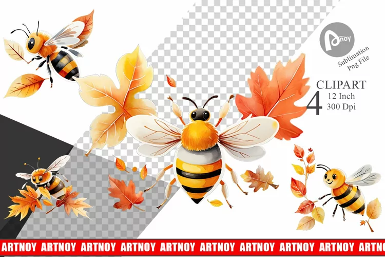 Autumn Bee Watercolor Clipart