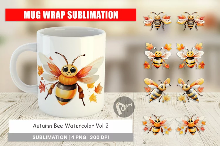 Mug Wrap Design Autumn Bee Watercolor