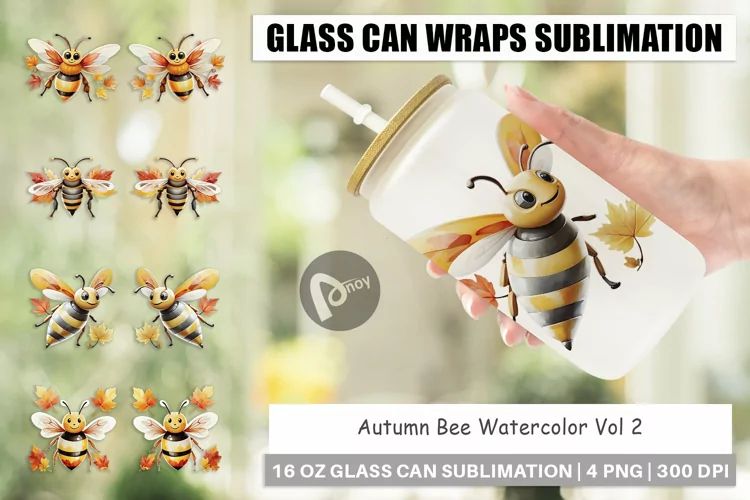 Glass Can Wraps Autumn Bee Watercolor