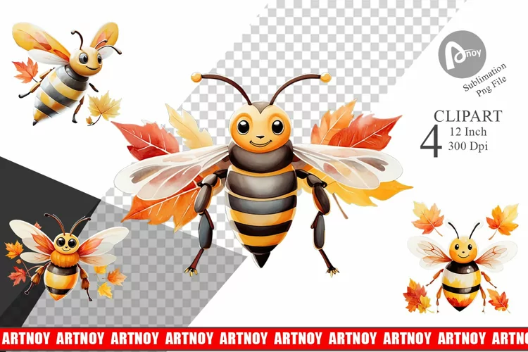 Autumn Bee Watercolor Clipart