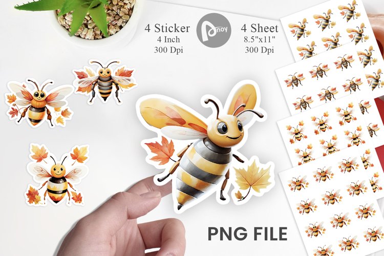 Autumn Bee Watercolor Sticker