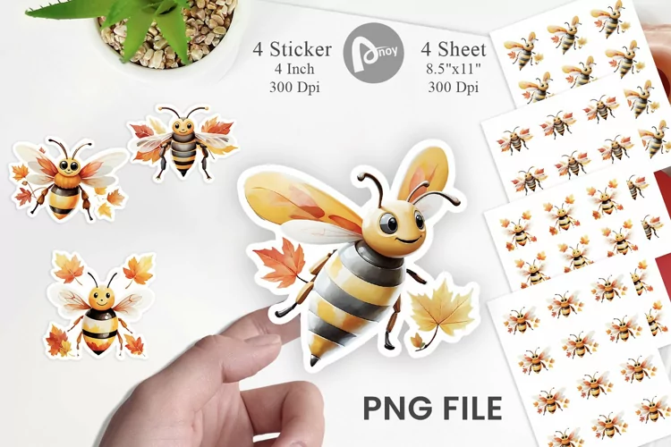 Autumn Bee Watercolor Sticker