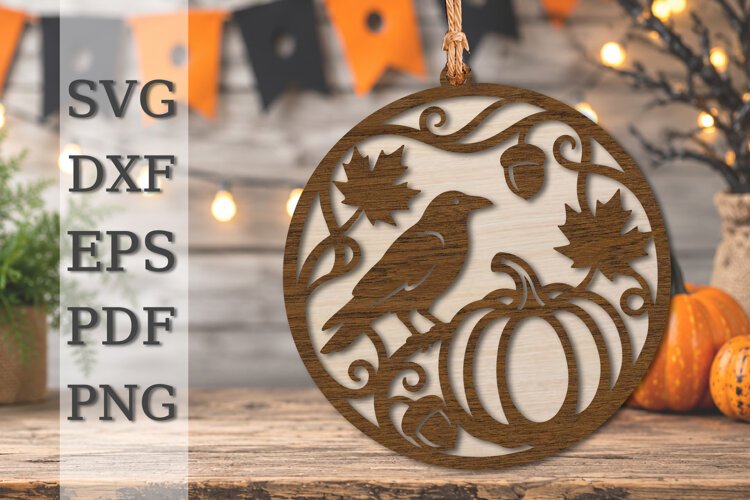 Autumn Bird & Pumpkin Laser Cut SVG example image 1