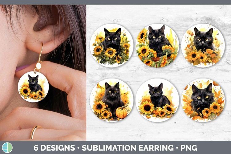 Autumn Black Cat Round Earrings | Bundle Earrings Designs