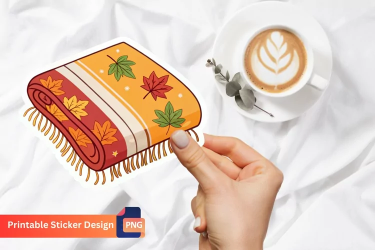 Autumn Blanket Sticker, Fall Decor Sticker, Cozy Autumn Art