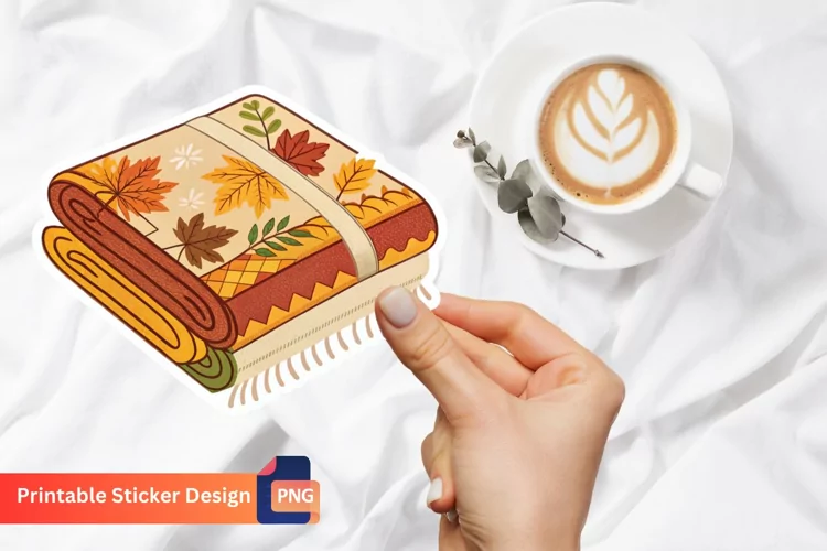 Autumn Blanket Sticker, Fall Decor Sticker, Cozy Autumn Art