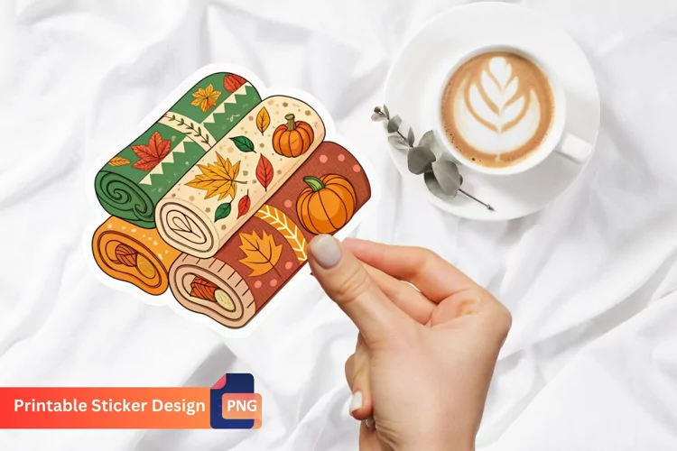 Autumn Blanket Sticker, Fall Decor Sticker, Cozy Autumn Art