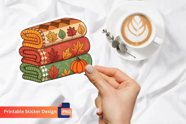 Autumn Blanket Sticker, Fall Decor Sticker, Cozy Autumn Art