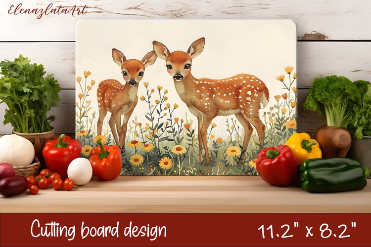 Cute deer Cutting Board Sublimation Design | flowers autumn