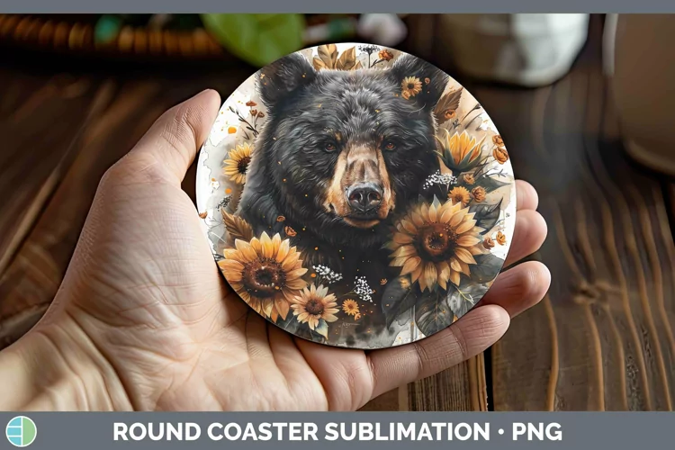 Autumn Boho Bear Round Coaster Sublimation Coaster Designs