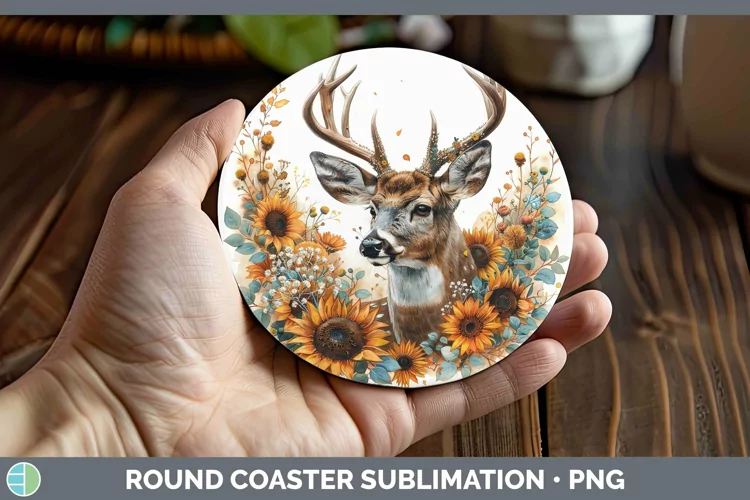 Autumn Boho Deer Round Coaster Sublimation Coaster Designs
