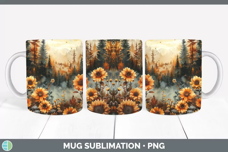 Autumn Boho Landscape Mug Wrap Sublimation Coffee Cup Design
