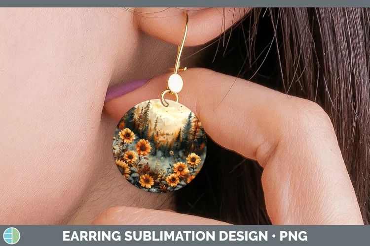 Autumn Boho Landscape Round Earrings Sublimation Earrings De