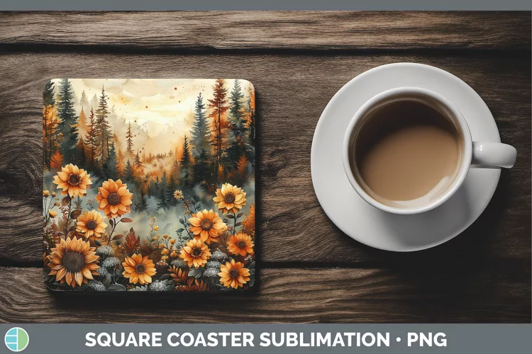 Autumn Boho Landscape Square Coaster Sublimation Coaster Des