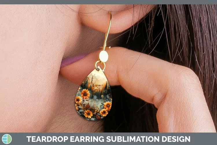 Autumn Boho Landscape Teardrop Earrings Sublimation Earrings