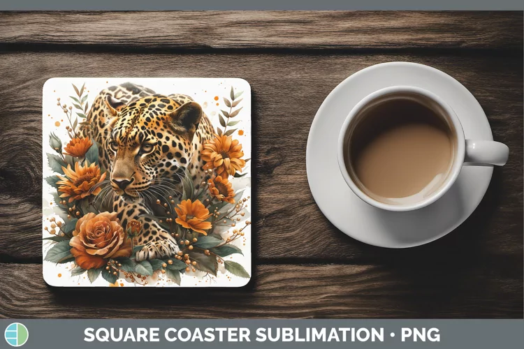 Autumn Boho Leopard Square Coaster Sublimation Coaster Desig