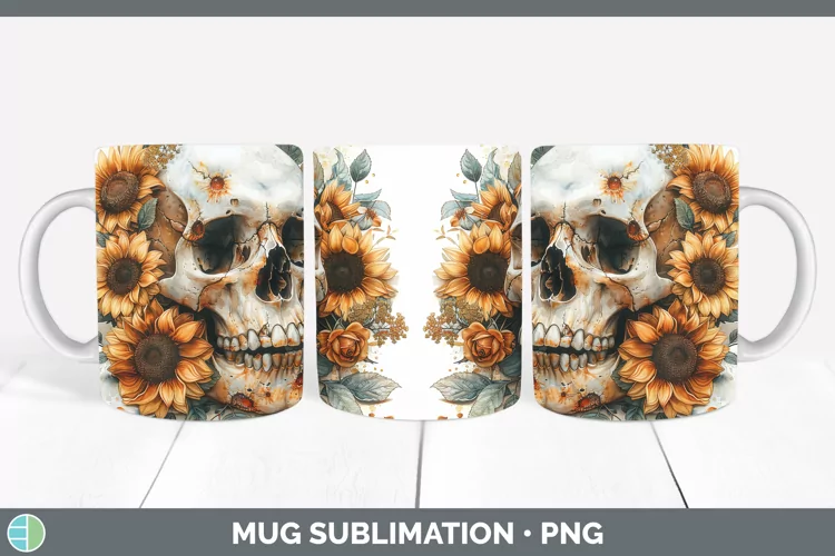 Autumn Boho Skull Mug Wrap Sublimation Coffee Cup Designs