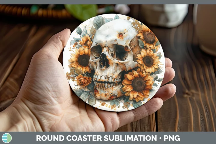 Autumn Boho Skull Round Coaster Sublimation Coaster Designs