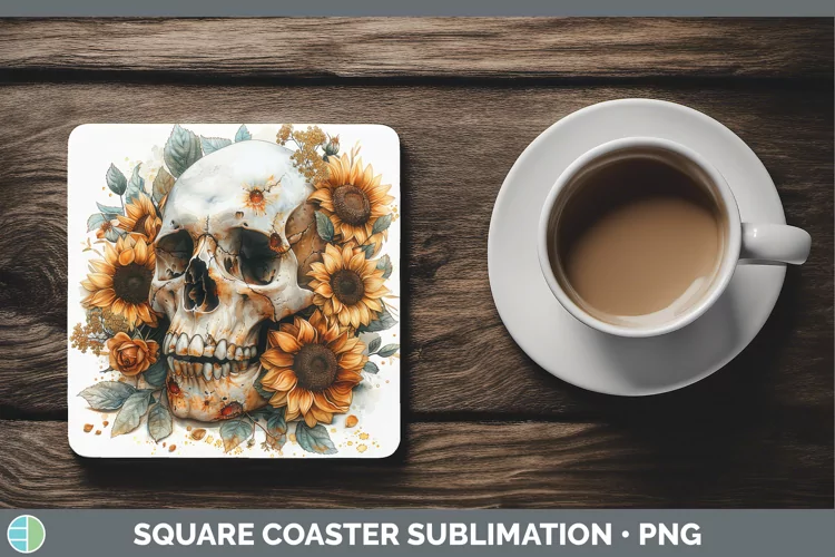 Autumn Boho Skull Square Coaster Sublimation Coaster Designs