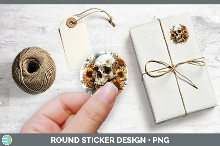 Autumn Boho Skull Stickers | Round Labels Designs