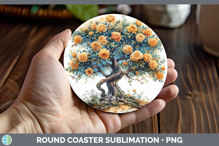 Autumn Boho Tree of Life Round Coaster Sublimation Coaster D
