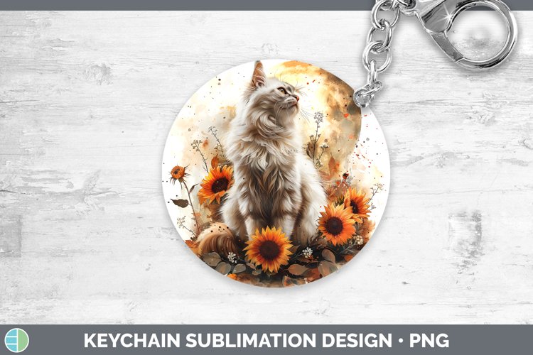 Autumn Boho White Cat Keychain Sublimation Keyring Designs